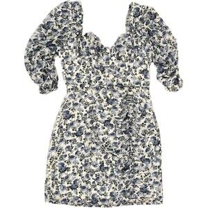 Cotton Candy LA | Blue and White Floral Ruched Peasant Dress | Small